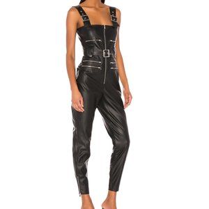 WeWoreWhat Moto Vegan Leather Overalls, Size Small